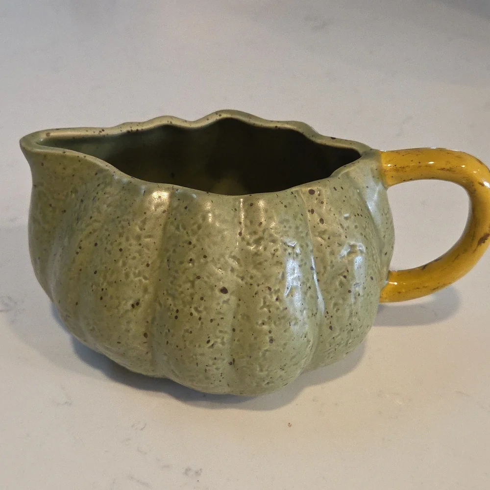 Williams Sonoma Barbara Eigen Green and Yellow Ceramic Gravy Dish